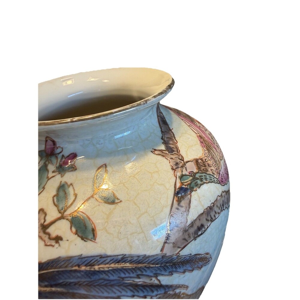 Vintage Country Fair Floral Bird Vase Ceramic Farmhouse Decor Large - Picture 3 of 7